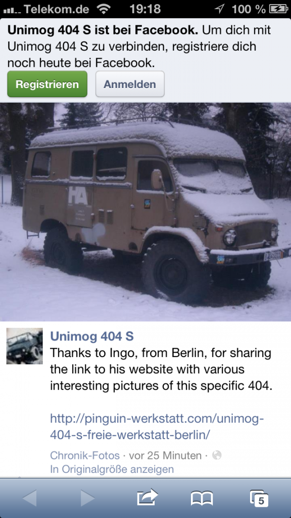Unimog 404 S bei Facebook